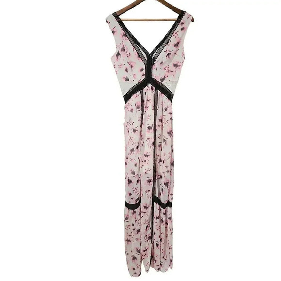 Aqua Floral V-Neck Maxi Dress Pink White Size XS NWT - Picture 2 of 7